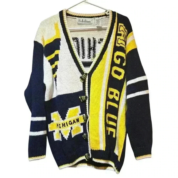 Rare Vintage Knit Belle Pointe Michigan Wolverines Cardigan Size M - Picture 1 of 7